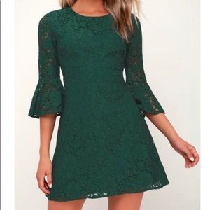 Lulus Forest Green Lace Skater Dress